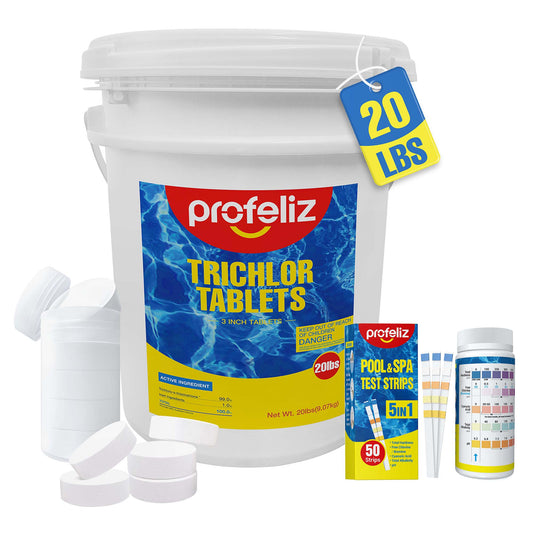 3 Inch Chlorine Tablets 20 LBS + Test Strips Kit