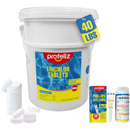 3 Inch Chlorine Tablets 40 LBS + Test Strips Kit