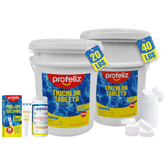 3 Inch Chlorine Tablets 20/40 LBS + Test Strips Kit