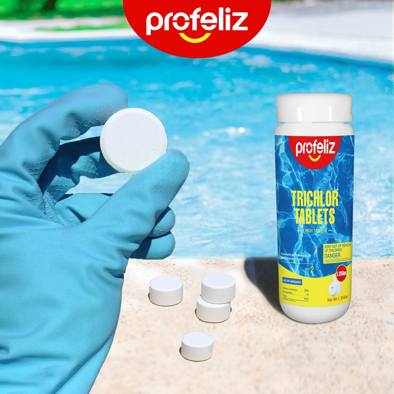 Chlorine Tablets 1 Inch for Swimming Pools, Kills Bacteria and Stops Algae, Slow Dissolving,Exclusive Protective Packaging,Pool Chlorine Tablets,1.35LB - Profeliz -  -