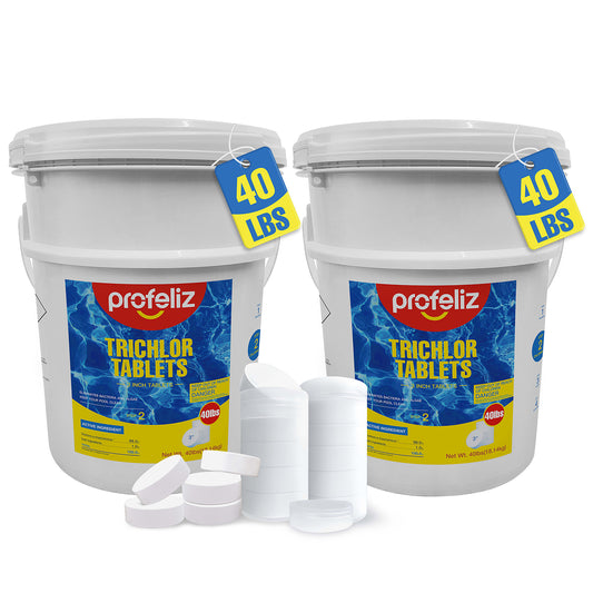 PROFELIZ 2-Pack Chlorine Tablets 3 Inch for Swimming Pools, Kills Bacteria and Stops Algae, Slow Dissolving,Exclusive Protective Packaging,Pool Chlorine Tablets, 2 Buckets for 80 lb