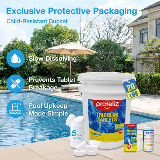 3 Inch Chlorine Tablets 40 LBS + Test Strips Kit