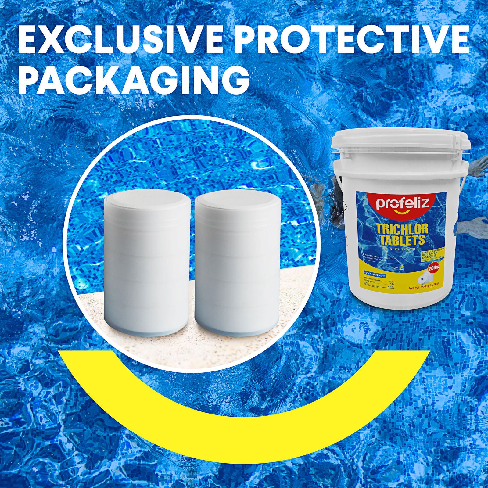 Chlorine Tablets 3 Inch for Swimming Pools, Kills Bacteria and Stops Algae, Slow Dissolving,Exclusive Protective Packaging,Pool Chlorine Tablets,20LB - Profeliz -  - 