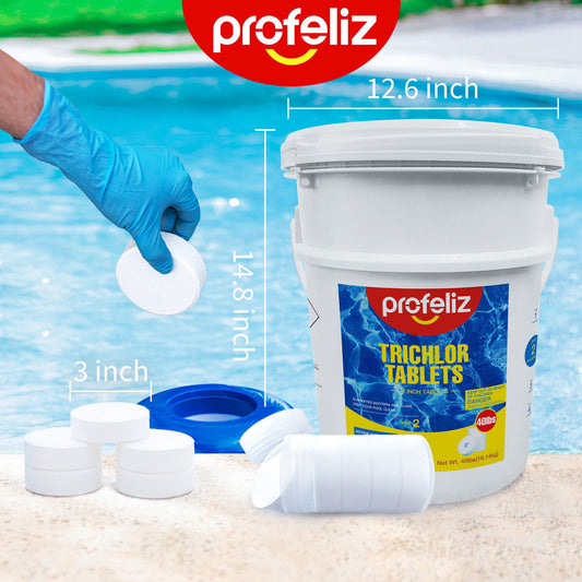 Chlorine Tablets 3 Inch for Swimming Pools, Kills Bacteria and Stops Algae, Slow Dissolving,Exclusive Protective Packaging,Pool Chlorine Tablets,40LB - Profeliz -  - 