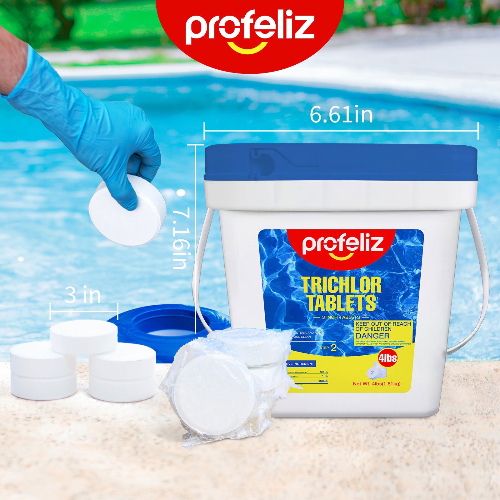 Chlorine Tablets 3 Inch for Swimming Pools, Kills Bacteria and Stops Algae, Slow Dissolving,Exclusive Protective Packaging,Pool Chlorine Tablets,4LB - Profeliz -  - 
